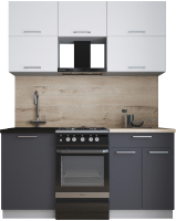 Кухонный гарнитур Интерлиния Мила Gloss 50-16 (белый софт/графит софт/травертин серый) - 