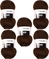 Набор пряжи для вязания Yarnart Baby 100% акрил 150м / 1182 (5 мотков, коричневый) - 