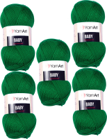 Набор пряжи для вязания Yarnart Baby 100% акрил 150м / 338 (5 мотков, зеленая трава) - 