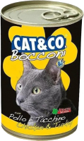 Влажный корм для кошек Adragna Cat&Co кусочки курицы и индейки в соусе (405г) - 
