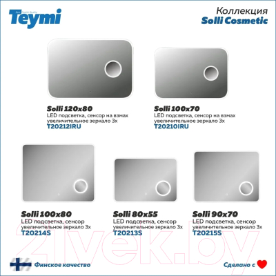 Зеркало Teymi Solli 100x70 / T20210IRU (подсветка, увеличительное зеркало)
