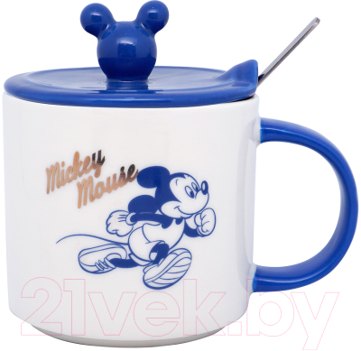 Кружка с ложкой Miniso Miniso Disney Mickey Mouse 4411 (с крышкой)