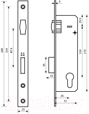 Изображение товара Замок врезной БУЛАТ ЗВ 5-1.35.00.23.08
