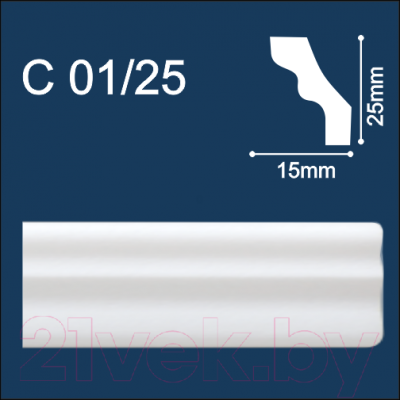 Плинтус потолочный SOLID C01/25 Эксрудированного пенополистирола (2м/25×15мм, белый)