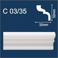 Плинтус потолочный SOLID C03/35 Эксрудированного пенополистирола (2м/32×32мм, белый) - 