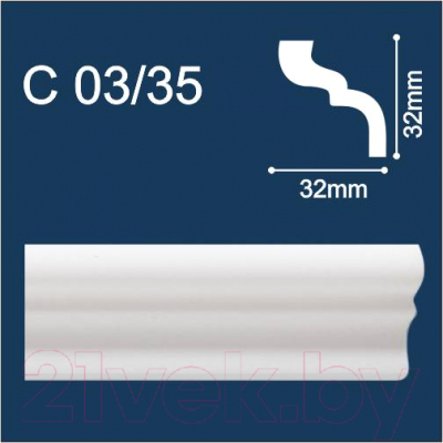 Плинтус потолочный SOLID C03/35 Эксрудированного пенополистирола (2м/32×32мм, белый)