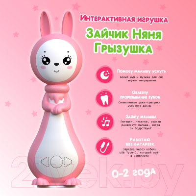 Интерактивная игрушка BertToys Зайчик Грызушка / 4630017955831 (розовый)