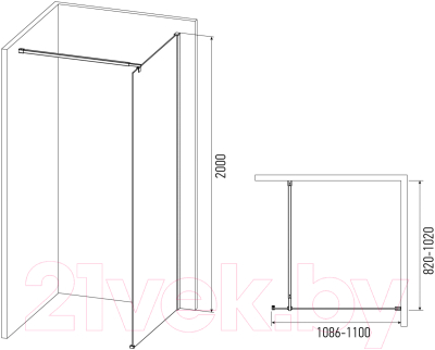 Душевая стенка IVA 110x200 / WIX110C (прозрачное стекло/профиль хром)
