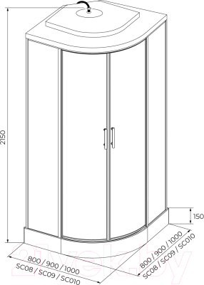 Душевая кабина IVA 80x80x215 / SC08CT (черный/тонированное стекло)