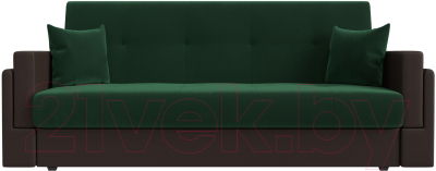 Диван Лига Диванов Лига-015 / 117910 (велюр зеленый/экокожа коричневый/подушки велюр зеленый)