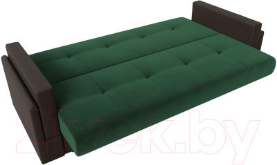 Диван Лига Диванов Лига-015 / 117910 (велюр зеленый/экокожа коричневый/подушки велюр зеленый)