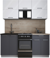 Кухонный гарнитур Интерлиния Мила Gloss 50-17 (белый глянец/графит софт/травертин серый) - 