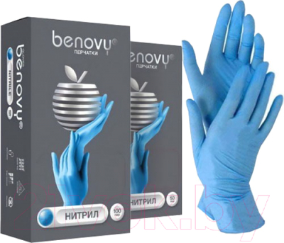 Перчатки одноразовые Benovy Нитриловые (S, 100шт, синий)