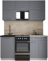 Кухонный гарнитур Интерлиния Мила Gloss 50-16 (серый софт/серый софт/травертин серый) - 