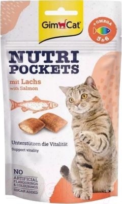 Лакомство для кошек GimCat Nutri Pockets с лососем без мясных ингредиентов / 419435 (60г)