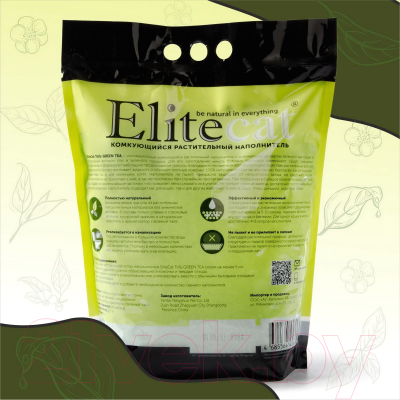 Наполнитель для туалета EliteCat Tofu Green Tea растительный / 6003/EC (6л/2.7кг)