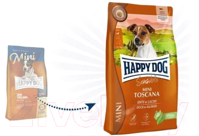 Сухой корм для собак Happy Dog Mini Toscana. Утка и лосось / 61300 (10кг)