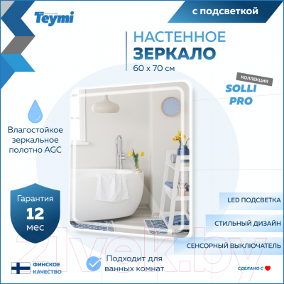 Зеркало Teymi Solli Pro 60x70 / T20253 (подсветка, сенсор)