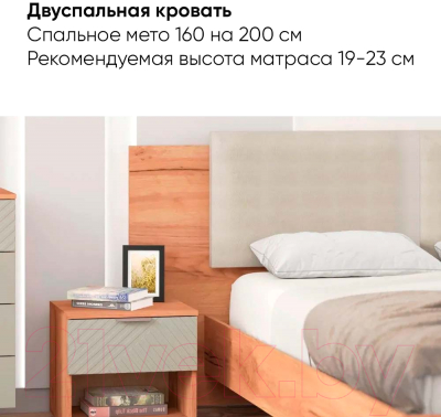 Двуспальная кровать Doma Леон 160x200 (дуб бунратти/софт грин)