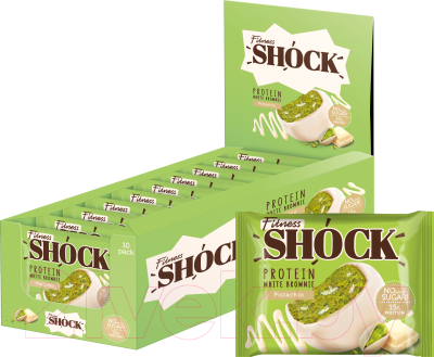 Протеиновое печенье FitnesShock Shocks! Брауни Белый шоколад и фисташка (10x50г)