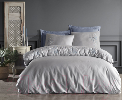 Комплект постельного белья Dantela Vita Alya с вышивкой 200x220 / 11907 (серый)