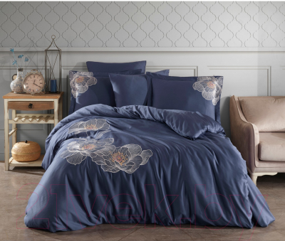 Комплект постельного белья Dantela Vita Calista с вышивкой 200x220 / 11909 (синий)