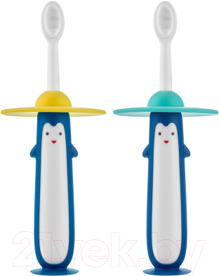 Набор зубных щеток ROXY-KIDS Пингвин / RTB-011-BY (голубой/желтый)