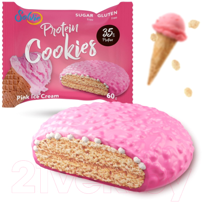 Протеиновое печенье Solvie Cookie Розовое мороженое с йогуртовой глазурью (8x60г)