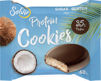 Протеиновое печенье Solvie Protein Cookie Кокосовое глазированное молочным шоколадом (8x60г)