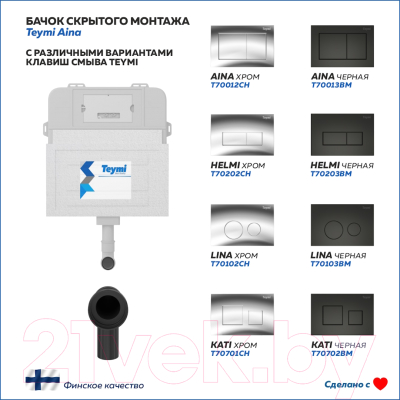 Смывной бачок скрытого монтажа Teymi Aina / T70012