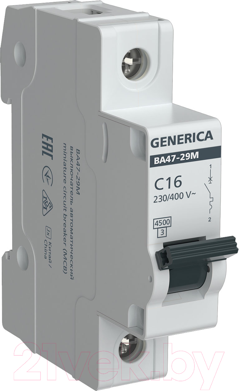 Выключатель автоматический Generica ВА47-29М 1Р C 16А 4.5кА / MVA21-1-016-C-G