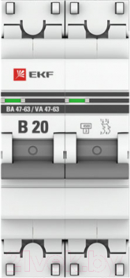 Выключатель автоматический EKF PROxima 2P 20А (В) 4.5kA ВА 47-63 / mcb4763-2-20B-pro