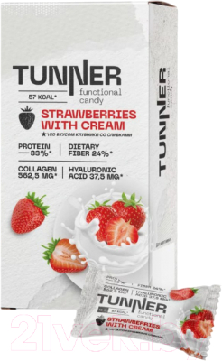Протеиновые конфеты Tunner Candy Клубника со сливками / TU982365 (10x15г)