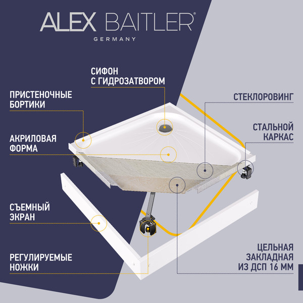 Купить Душевой поддон Alex Baitler AB10017H-2 в Барановичах