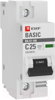 Выключатель автоматический EKF Basic ВА 47-100 1P 25А (C) 10kA / mcb47100-1-25C-bas