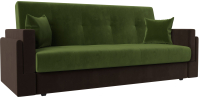 Диван Лига Диванов Лига-015 / 117921 (микровельвет зеленый/микровельвет коричневый/подушки зеленый) - 