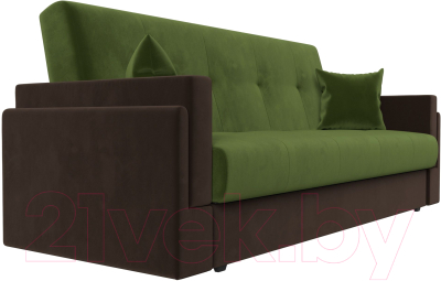 Диван Лига Диванов Лига-015 / 117921 (микровельвет зеленый/микровельвет коричневый/подушки зеленый)