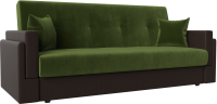 Диван Лига Диванов Лига-015 / 117940 (микровельвет зеленый/экокожа коричневый/подушки зеленый) - 