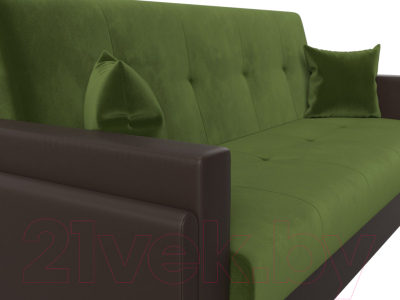 Диван Лига Диванов Лига-015 / 117940 (микровельвет зеленый/экокожа коричневый/подушки зеленый)