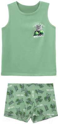 Комплект бельевой детский Mark Formelle 443002 (р.128-64-57, морозная зелень/коты на зеленом)
