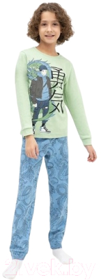 Пижама детская Mark Formelle 563314 (р.98-52, пыльно-зеленый/драконы на голубом)