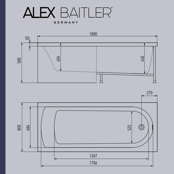 Ванна акриловая Alex Baitler Michigan 180х80 (New White)