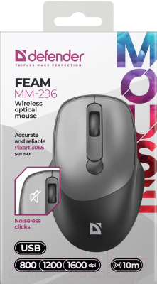 Мышь Defender Feam MM-296 / 52298 (серый)