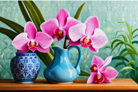 Набор алмазной вышивки РЫЖИЙ КОТ Цветы орхидеи / НД-0565 - 