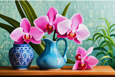 Набор алмазной вышивки РЫЖИЙ КОТ Цветы орхидеи / НД-0565