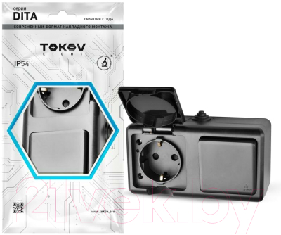 Блок выключатель+розетка Tokov Electric ОП Dita / TKL-DT-V1RZ-C14-IP54