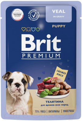Влажный корм для собак Brit Premium для щенков всех пород с телятиной в соусе / 5053001 (85г)