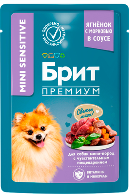 

Влажный корм для собак, Premium д/мин. пород с чув. пищевар. ягн. с морковью / 5053094