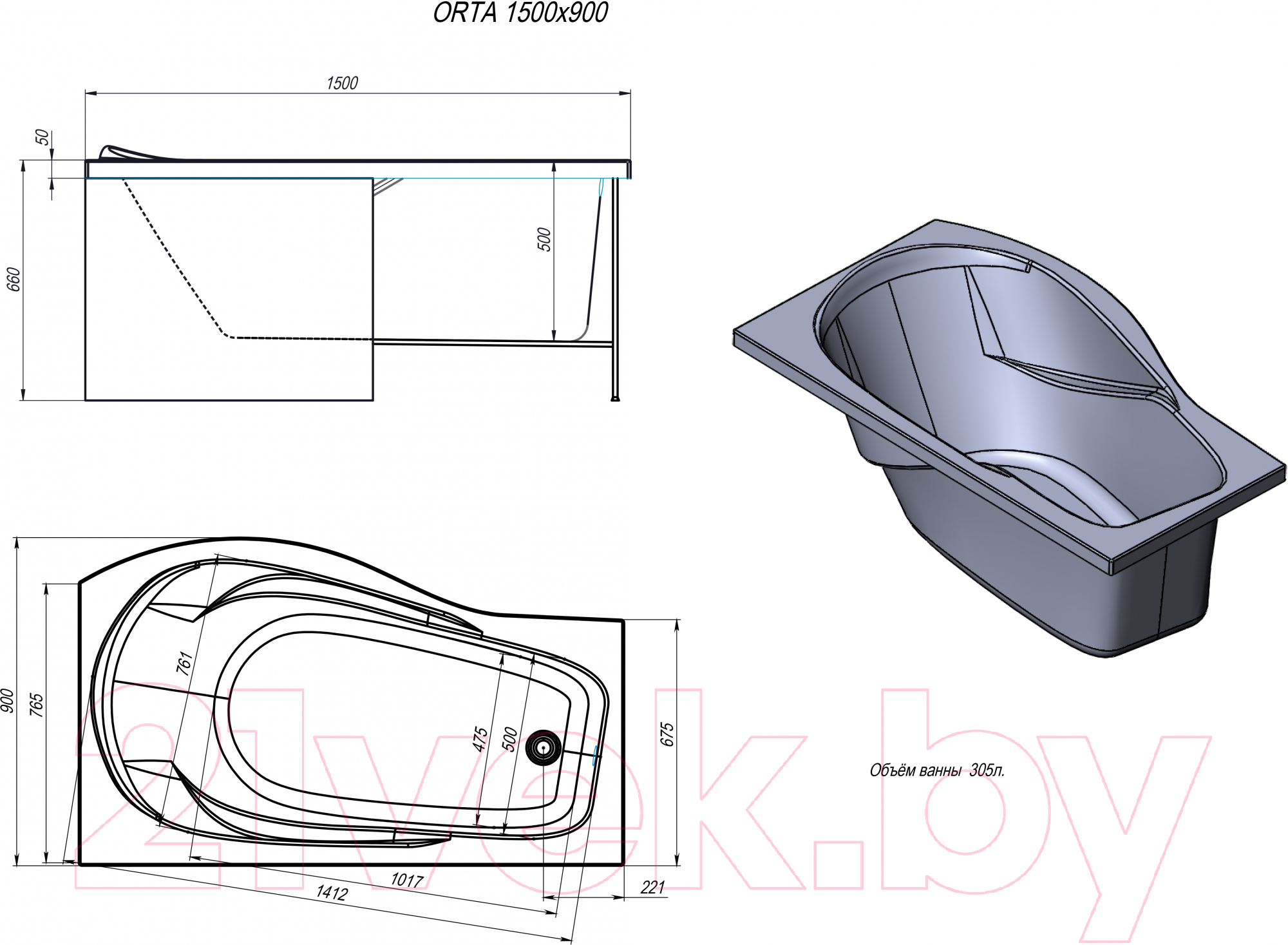 Ванна акриловая Alex Baitler Orta L 150x90