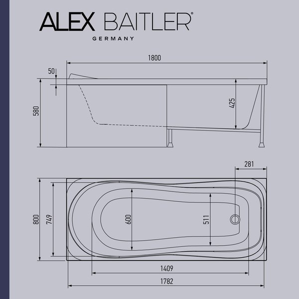 Купить Ванна акриловая Alex Baitler Saima 180x80  